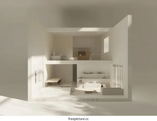 Minimalist Modern Interior Design Living Room With White Walls and Furniture