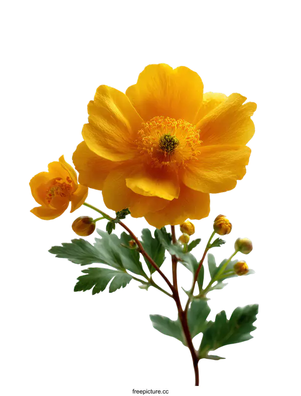 [Transparent Background PNG]Close-up of a vibrant yellow flower with leaves