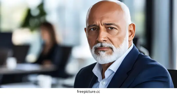 Serious Businessman with Grey Beard in Office