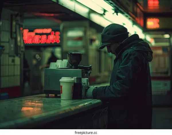 A Man Standing at a Counter in a Coffee Shop