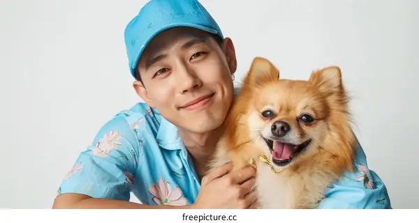 Asian man with a dog