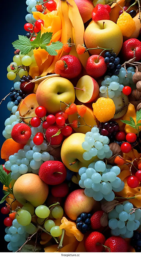 Assortment of Fresh Fruits: Strawberries, Blueberries, Grapes, and Apples