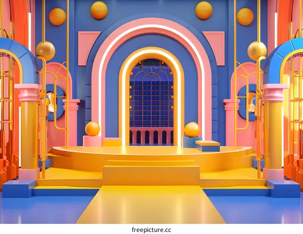 Abstract Colorful 3D Background with Arch and Stage