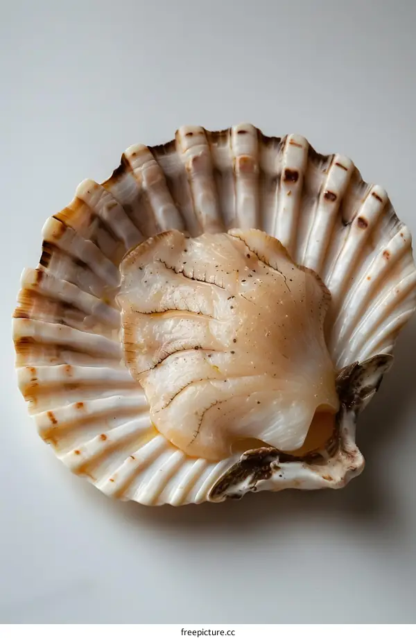 A raw scallop in a shell