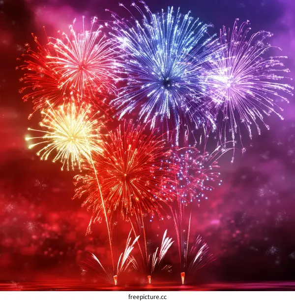 Colorful Fireworks Explosions in the Night Sky