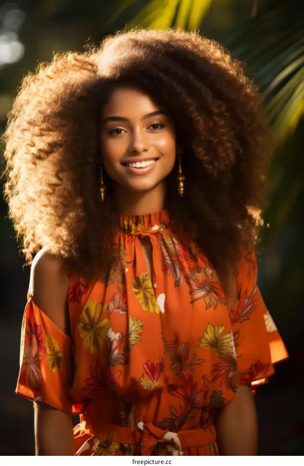 Portrait of a smiling young woman with frizzy hair