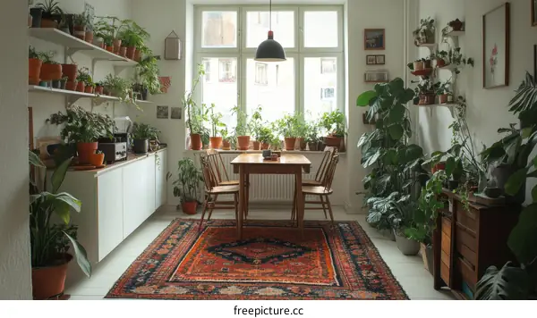Cozy Plant-Filled Interior Dining Area