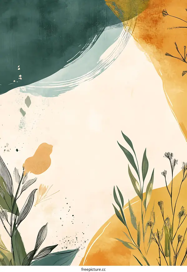 Abstract Watercolor Floral Background With Green And Yellow Hues