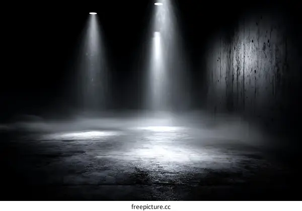 Empty Dark Concrete Stage with Spotlight