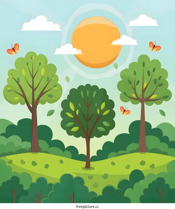 Cartoon Illustration Of A Summer Forest Landscape