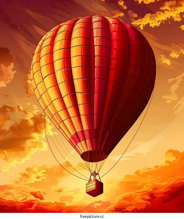 Hot Air Balloon Flying in Sunset Sky