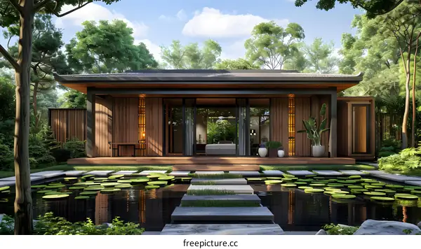 Courtyard house with a pond