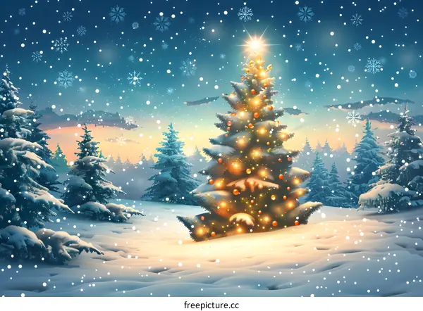 Christmas tree in the snow