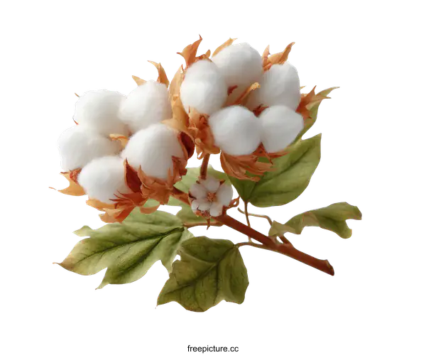 [Transparent Background PNG]Cotton Plant with Fluffy Cotton Bolls Closeup
