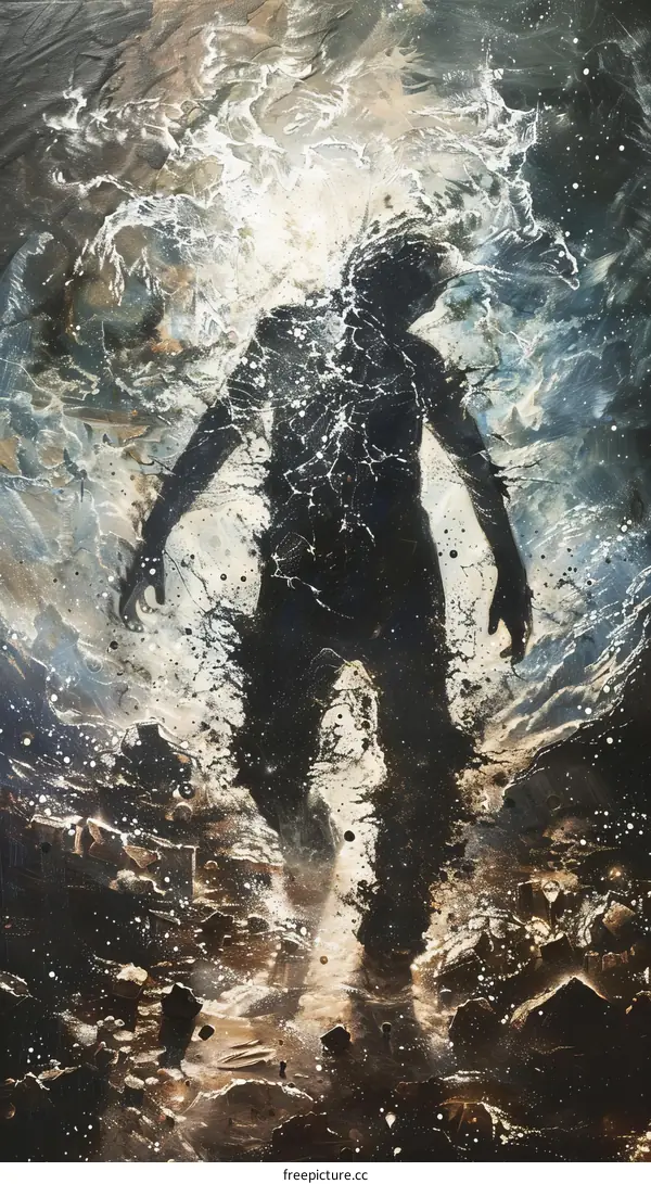 Black Ink Illustration of a Man Underwater