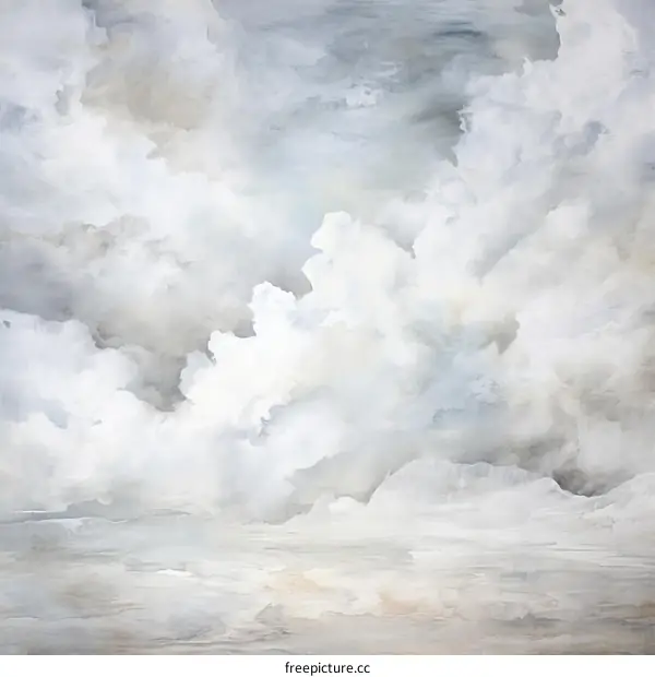 Abstract Gray and White Ocean and Sky Painting