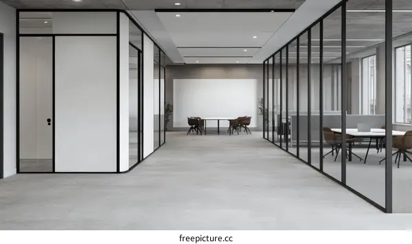 Modern Open Office Space Design with Glass Partitions