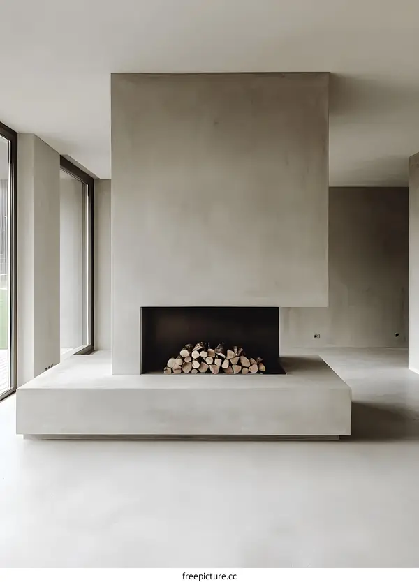 Modern Minimalist Fireplace Design with Concrete Surround