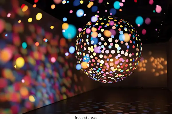 Colorful Disco Ball with Colorful Lights Reflecting on the Floor