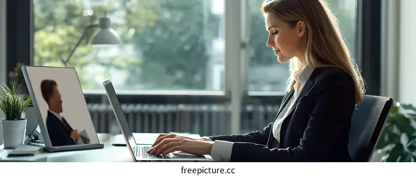 Businesswoman Working on Laptop During a Video Call