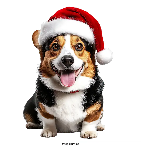 [Transparent Background PNG]Christmas Dog with Santa Hat