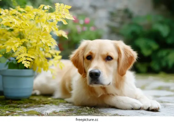 Golden Retriever Relaxing in the Garden