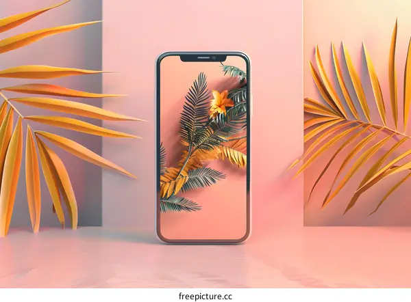 Minimalist Phone Mockup with Palm Leaves