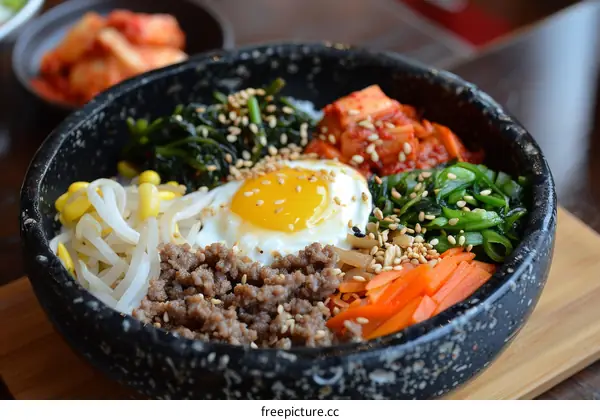 Bibimbap with Rice, Egg, Beef, and Vegetables