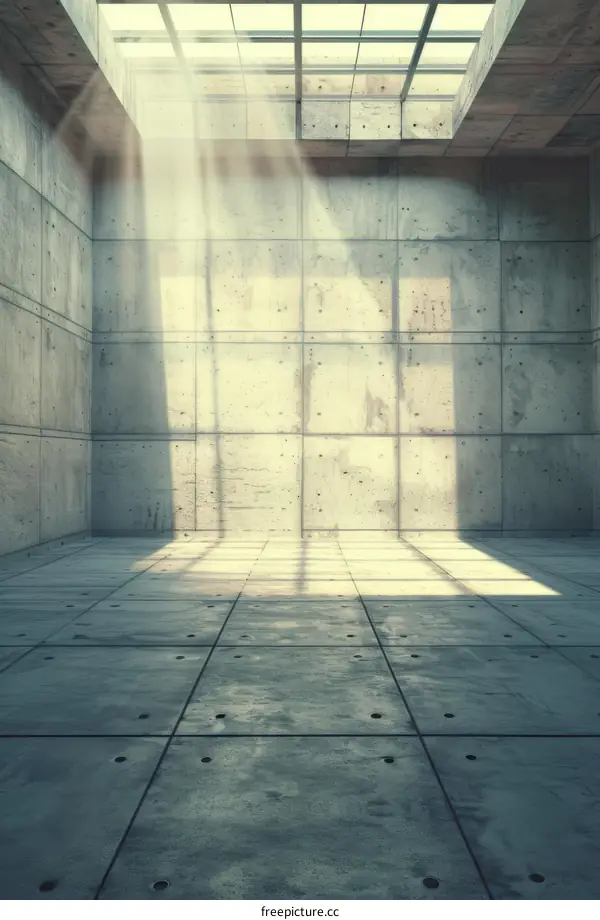 Concrete Room With Skylight And Sun Rays