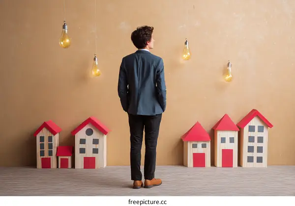 Real Estate Investment Visionary with Miniature Houses