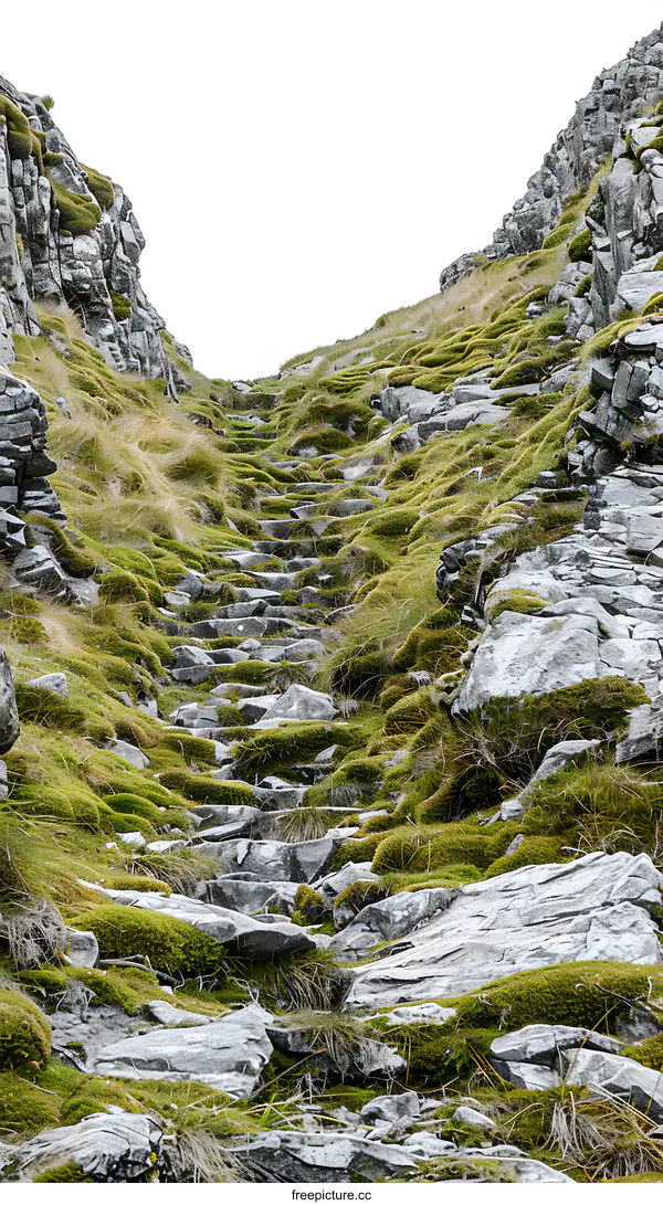 [Transparent Background PNG]Stone Steps Leading Up a Mountain Path