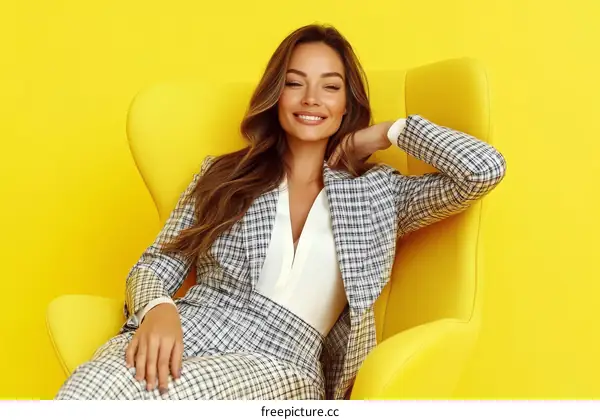 Confident Woman in Stylish Plaid Outfit