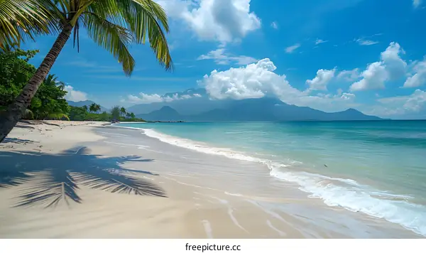 Beach with palm trees and white sand
