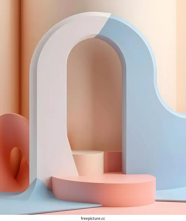 Abstract 3D Geometric Shapes Design With Arch  And Pastel Colors
