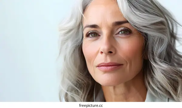 portrait of a beautiful mature woman with gray hair
