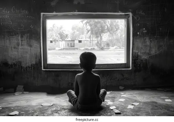 A boy looking out the window