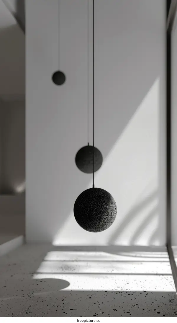 Three Black Orbs Hanging from the Ceiling