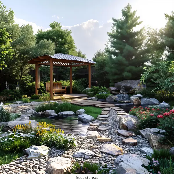 Peaceful Zen Garden Design with Gazebo