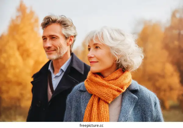 Couple Walking in Autumn Park