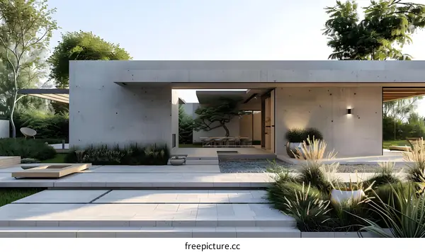 Modern Concrete House with Minimalist Garden Design