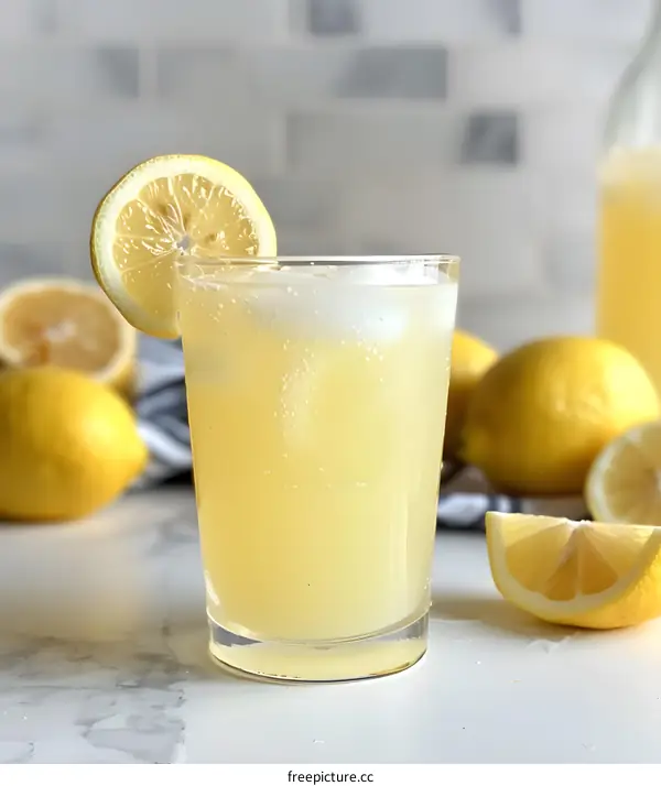 Glass of Lemonade with Lemon Slice on the Rim