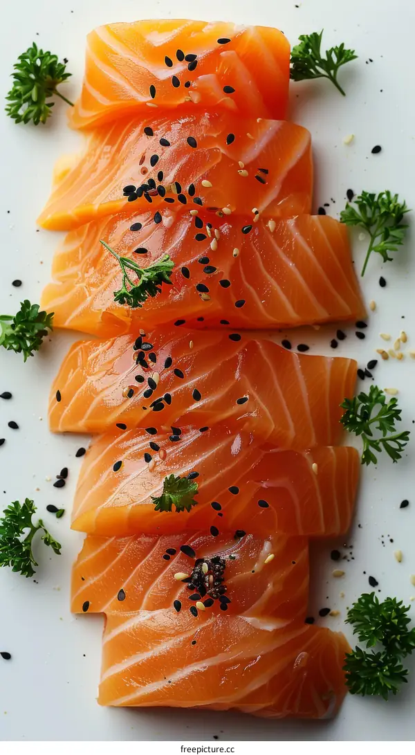 Fresh salmon fillet with sesame seeds and parsley