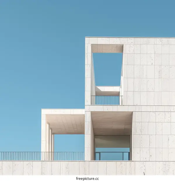 Balcony of a Modern Building Exterior with Blue Sky Background