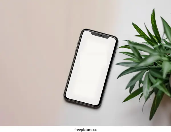 Blank Smartphone Screen with Plant