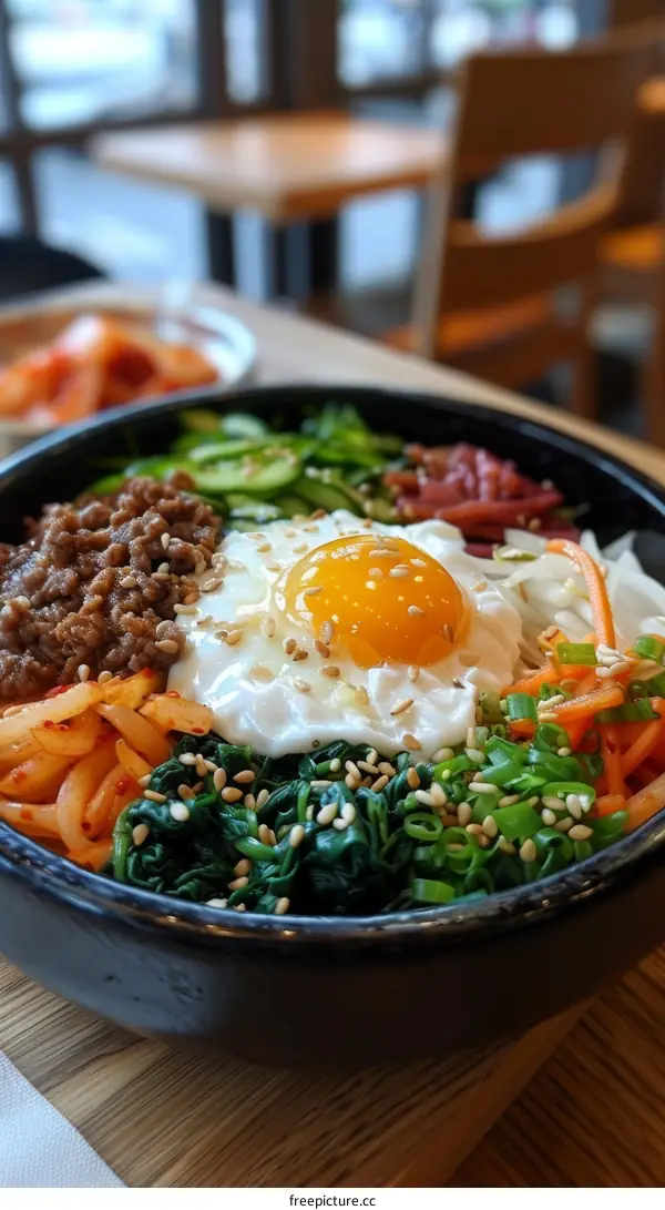 Korean Bibimbap with Egg, Vegetables, and Beef