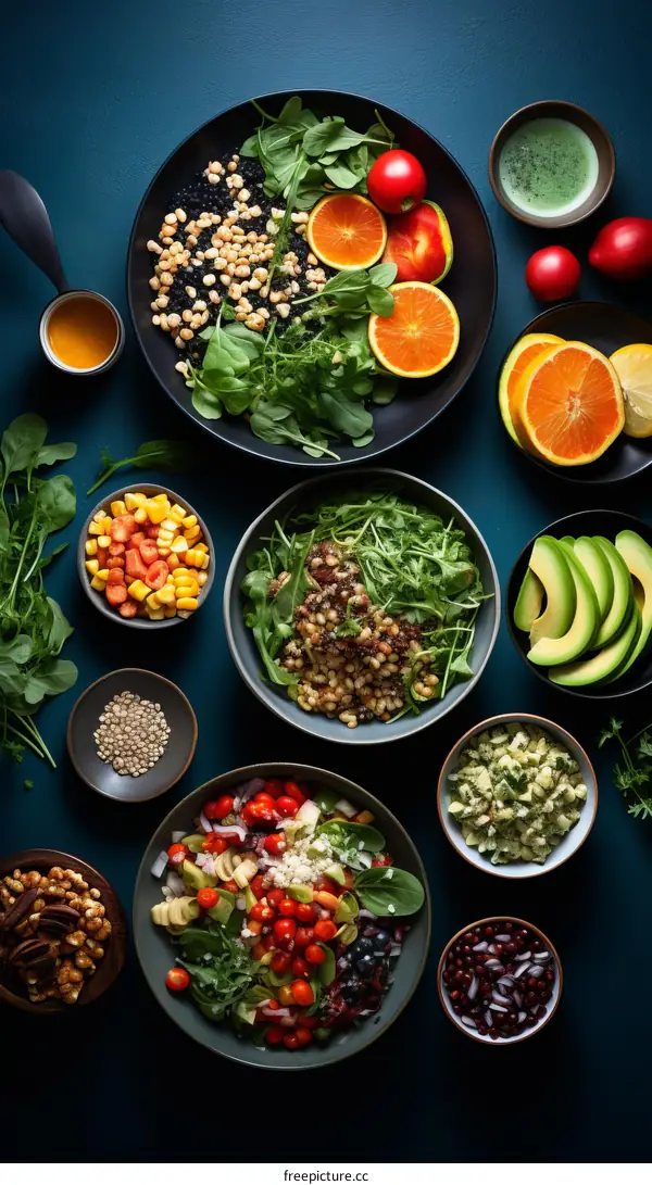 Various bowls of healthy food