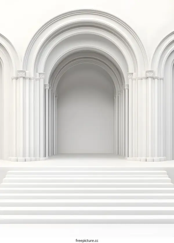 White Archway with Stairs and Pillars