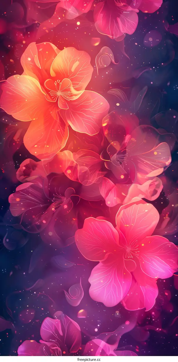 Glowing Pink & Orange Fantasy Flowers with Sparkle