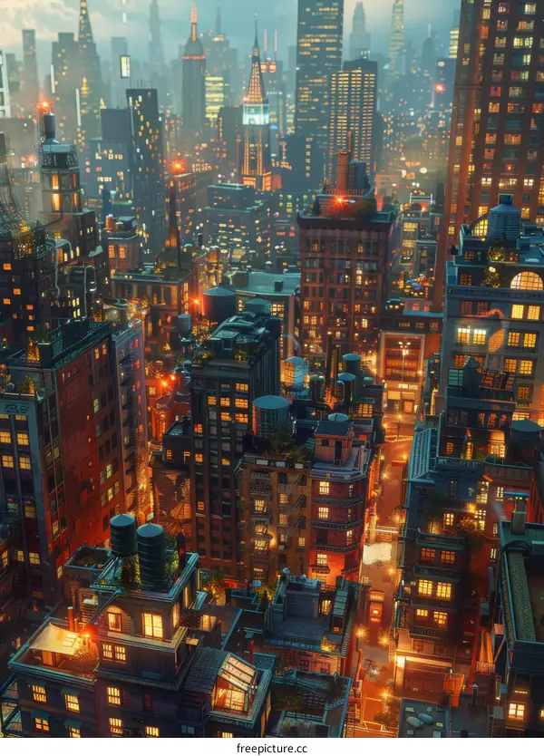 Aerial View of a Night Cityscape