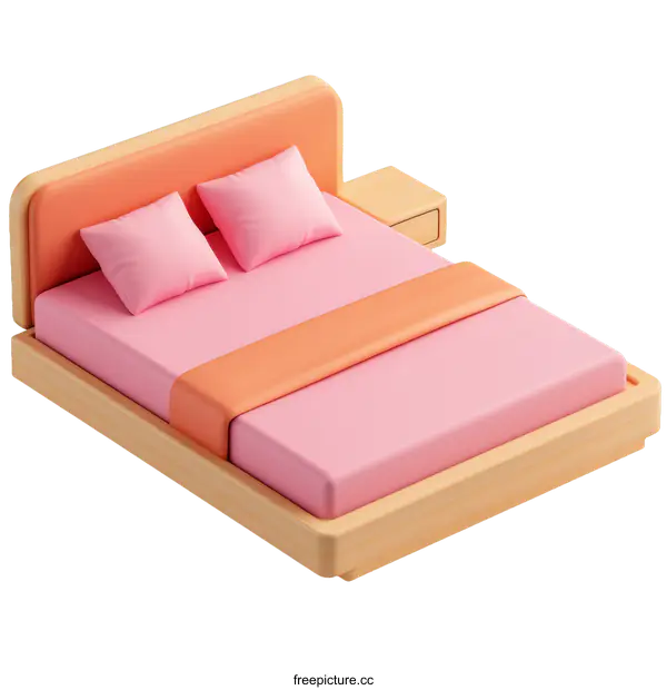 [Transparent Background PNG]Cartoon Style Double Bed with Nightstand